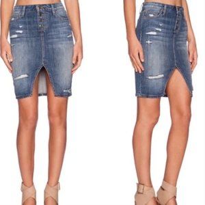 Joe’s denim skirt with front cutout.